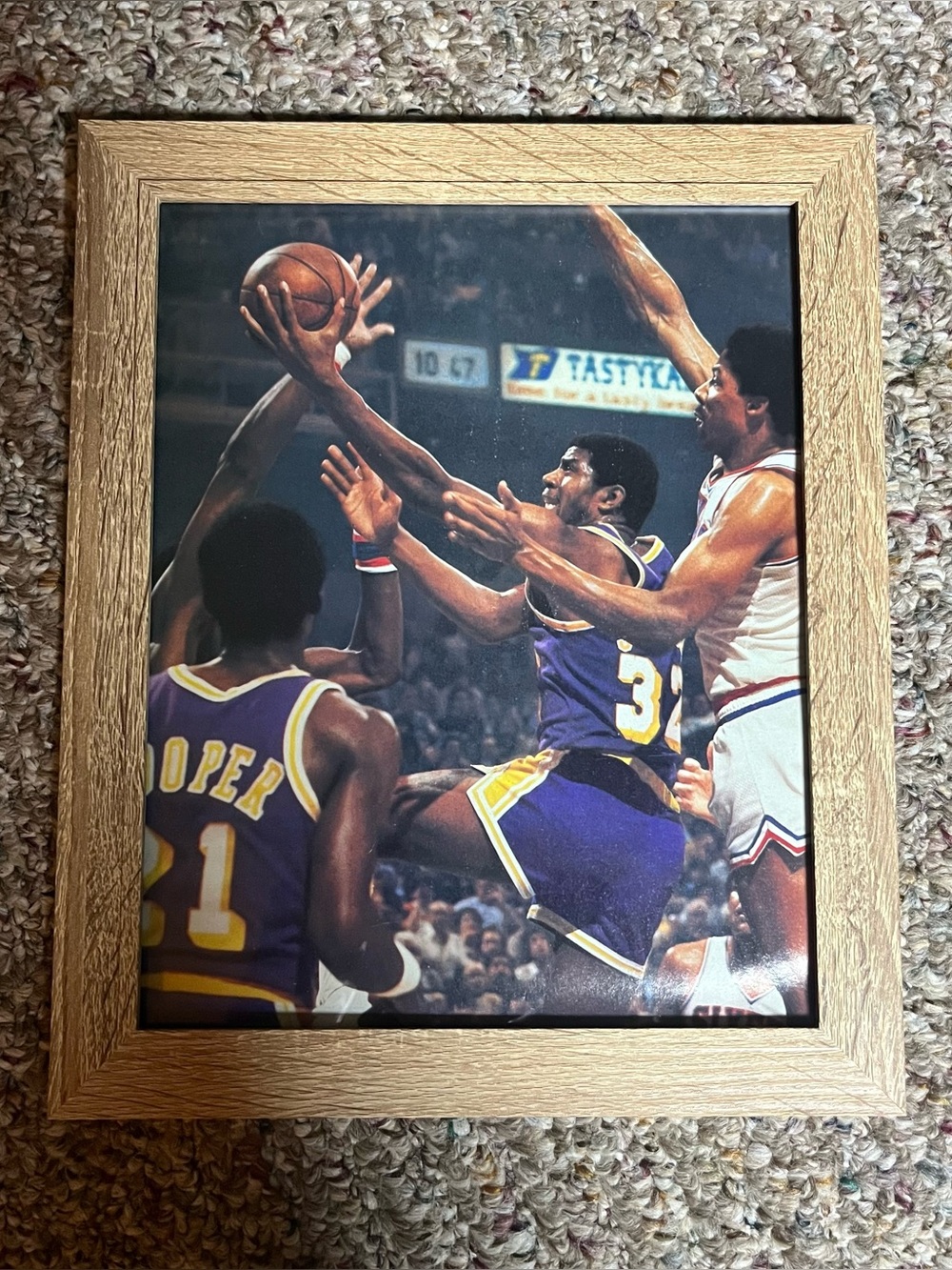 Vintage Purple and Gold Basketball Action Print in Wood Frame